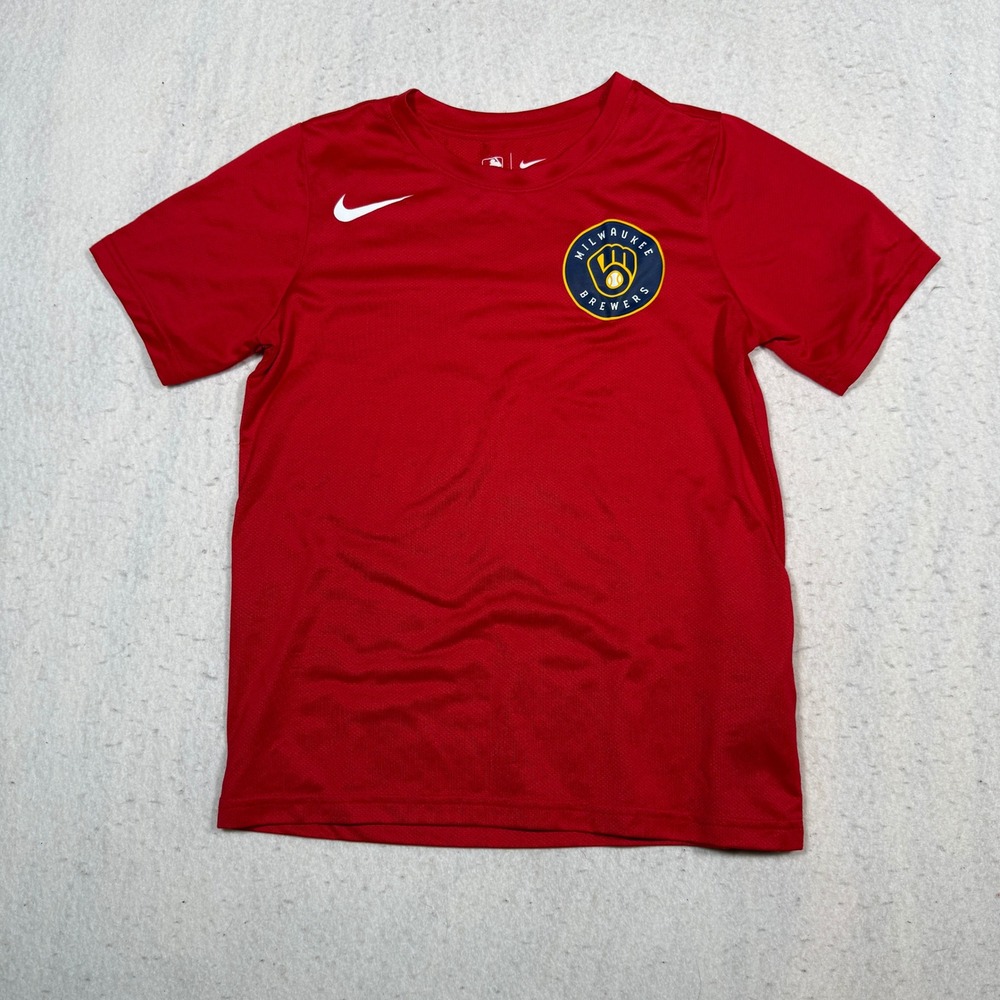 Nike Milwaukee Brewers Youth Medium Red Team MLB Short Sleeve Performance Shirt